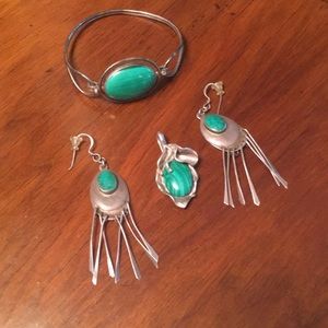 Silver and gemstone pendant, earrings and bracelet